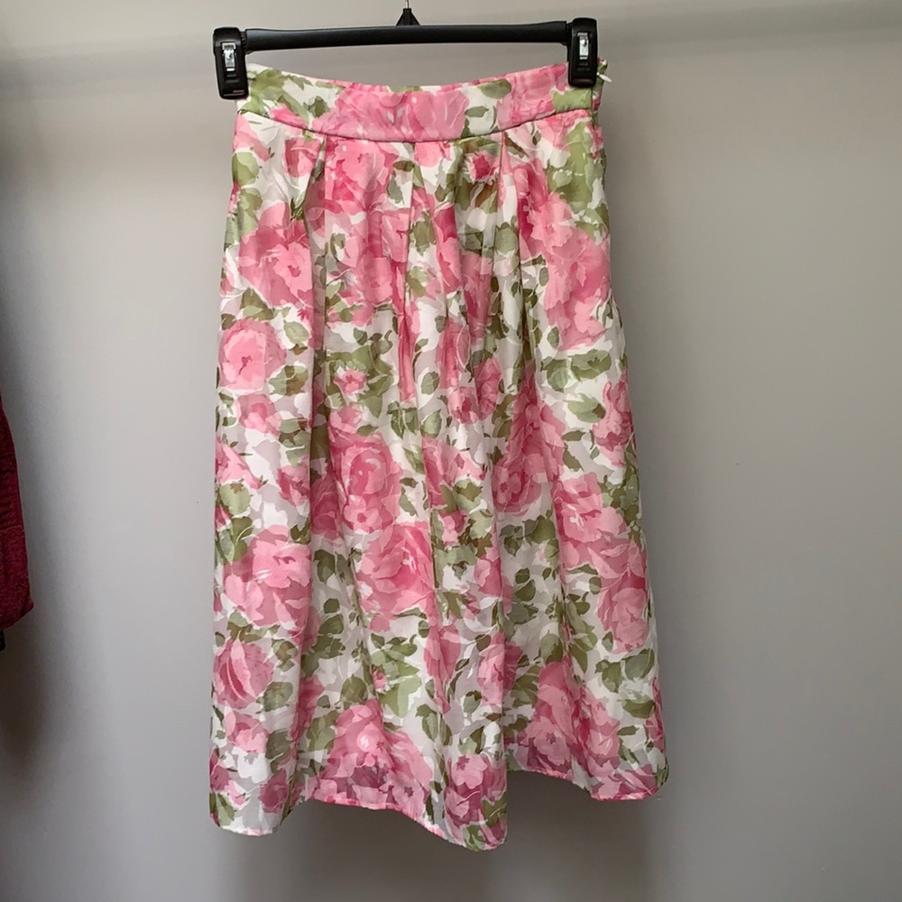 Gorgeous Pink&Green Floral Midi Skirt
